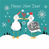 Winter card with funny gulls