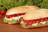 Sandwiches with salami and smoked salmon