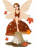 Autumn Fairy on the Mushroom 