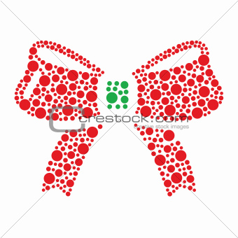 Christmas red and green bow icon made of circles