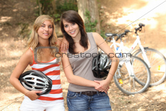 Girls mountain-biking