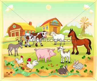 Farm animals with background.