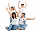 Asian family arms up