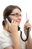 Businesswoman with Phone Receiver and Cord