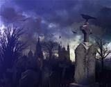 Night scene in a spooky graveyard