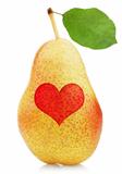 Red yellow pear with heart symbol