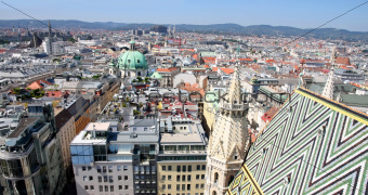 Panorama of Vienna, aerial view from Stephansdom cathedral, Vien