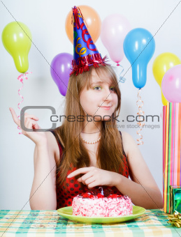 Happy birthday. Attractive young girl with cake