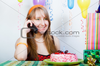 Birthday of a young girl. telephone conversation