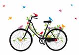 old bicycle with birds, vector 