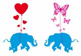 elephant with hearts and butterflies, vector
