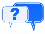 white and blue speech bubbles with a question mark