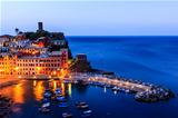 Vernazza Castle and Harbor at Early Morning in Cinque Terre, Ita