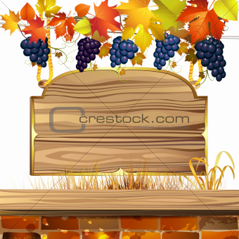 Wood banner with grapes