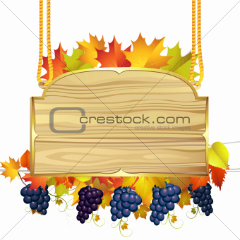 Wood banner with grapes