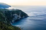 Villages Corniglia and Manarola at the Morning in Cinque Terre, 