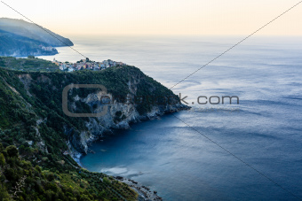 Villages Corniglia and Manarola at the Morning in Cinque Terre, 