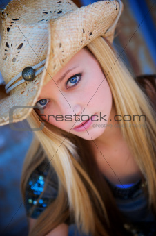 Blond Model Wears Cowboy Hat
