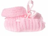 One pink baby bootee with a bow