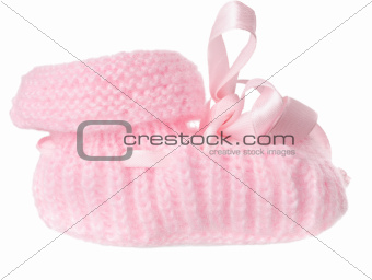 One pink baby bootee with a bow