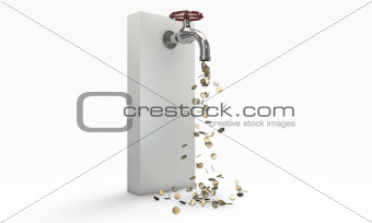 euro coins falling out of a tap 