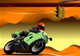 Abstract hi-tech background. Desert with motorcycle image. 
