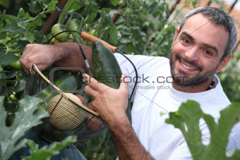 man with vegetable basket