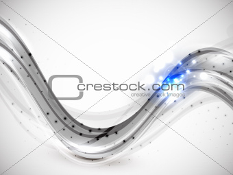 Grayscale abstract wave background with blue lights