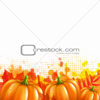 Orange With Blobs Autumn Leafs And Pumpkins