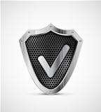 Metal shield with tick. Vector protection icon