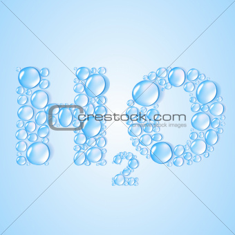 water drops H2O shaped on blue background.