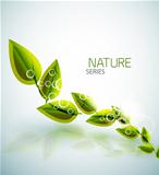 Flying green leaves nature background
