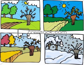 four seasons cartoon illustration