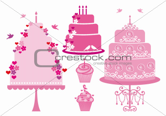 wedding and birthday cakes, vector