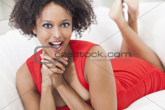 Happy Surprised Mixed Race African American Girl