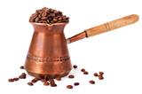 Turkish coffee pot and coffee beans
