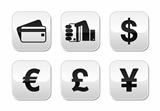 Payment methods buttons set - credit card, by cash - currency