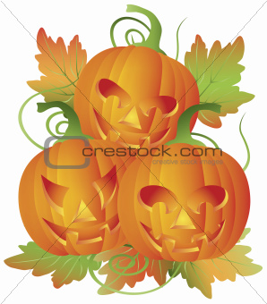 Trio of Carved Halloween Pumpkins Illustration