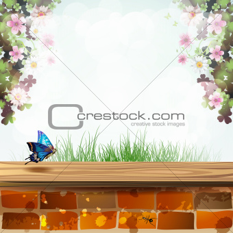 Landscape with brick wall
