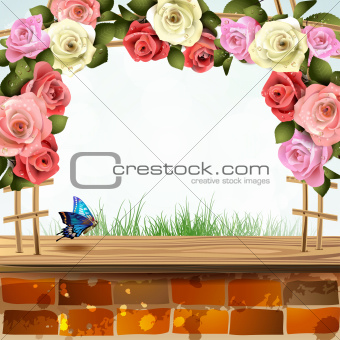 Brick wall with roses