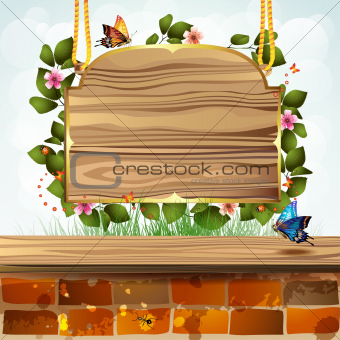 Wood banner with flowers