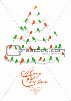christmas tree with birds, vector