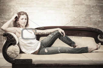 Attractive woman on the couch