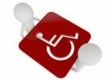 3d humanoid character hold a handicapped symbol