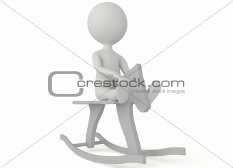 3d humanoid character with a rocking horse