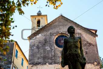 The Medieval Church and Monument in Corniglia, Cinque Terre, Ita