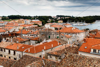 Panoramic View on Red Roofs of Porec, Croatia