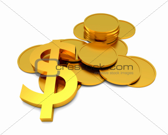 Dollar sign and coins