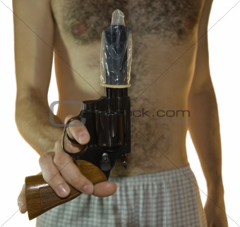 Man Holding a Condomed Gun