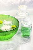 Green water bowl and sea salts